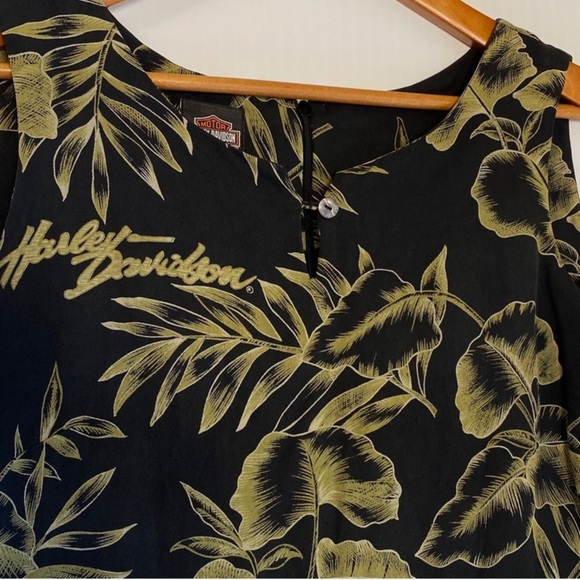100% Silk Harley Davidson Tank Sheath Dress Sleeveless Tropical Leaf Print Sm - Picture 4 of 5